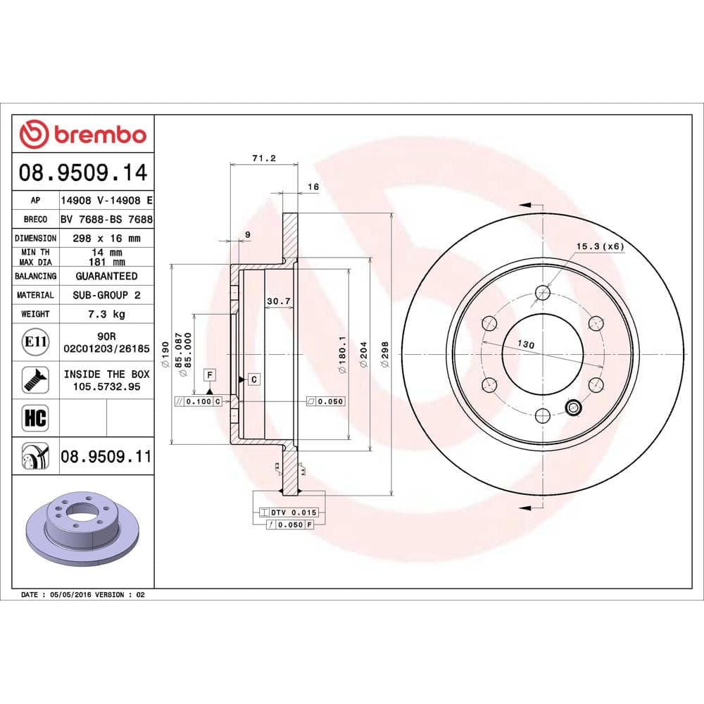 Disc frana BREMBO 08.9509.11