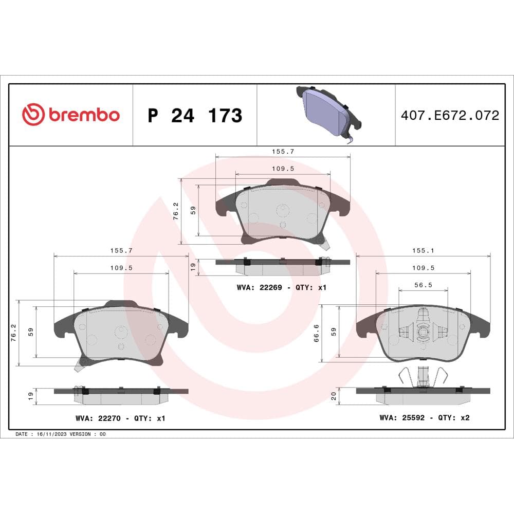 Set placute frana disc BREMBO P 24 173