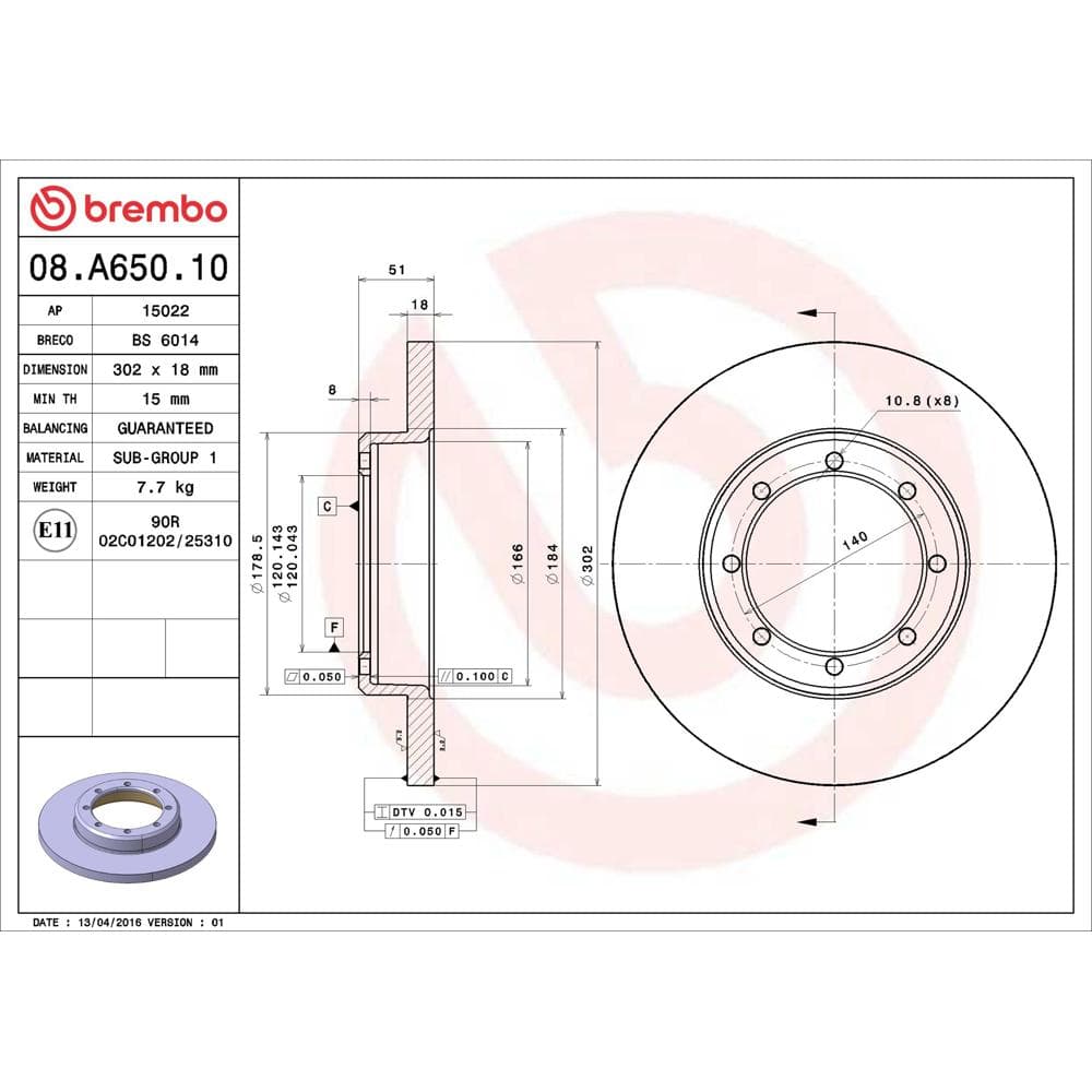 Disc frana BREMBO 08.A650.10