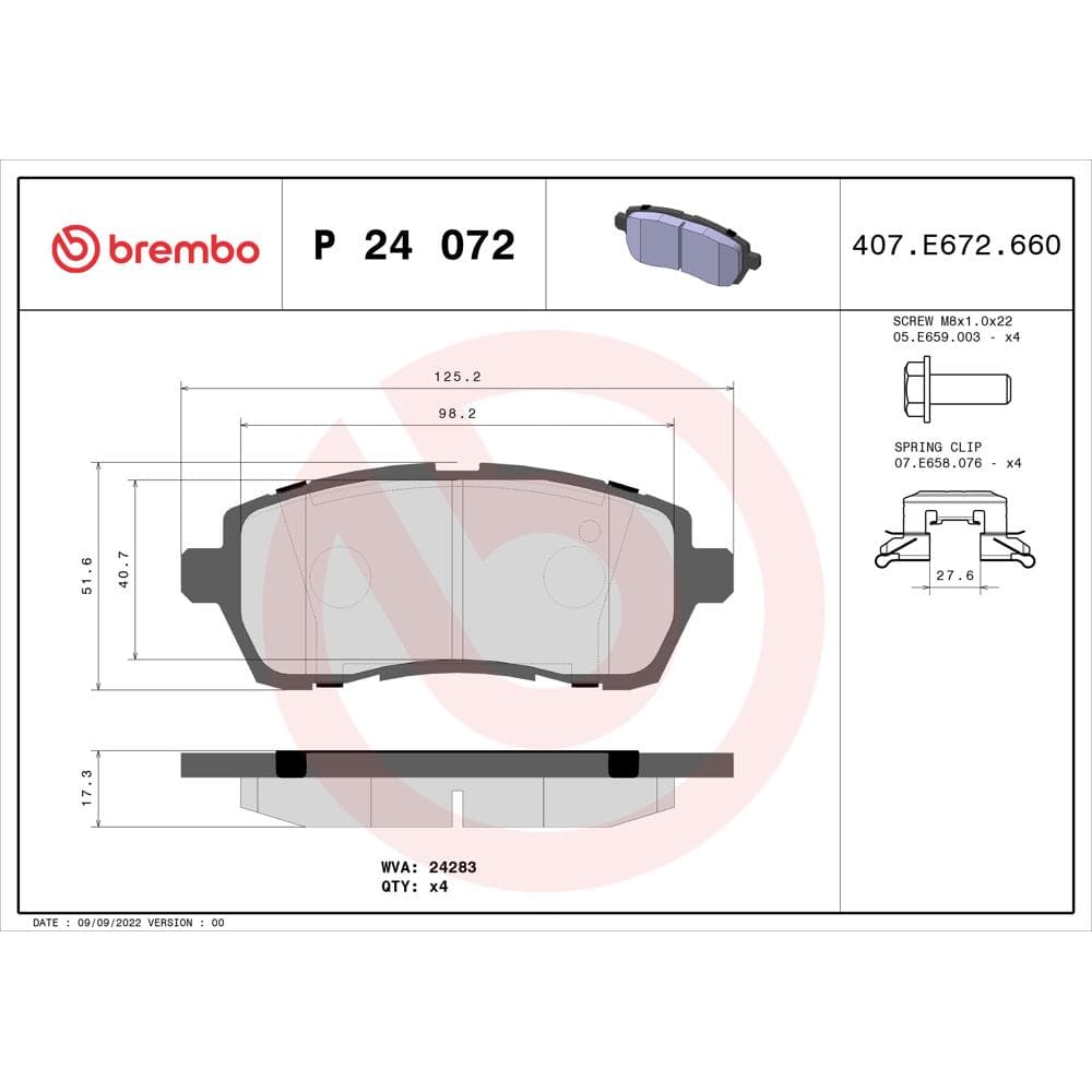 Set placute frana disc BREMBO P 24 072