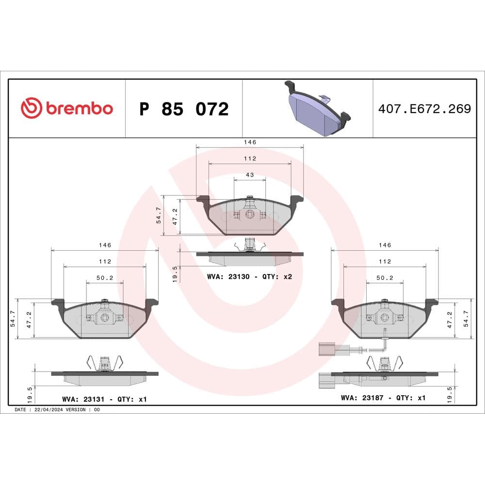 Set placute frana disc BREMBO P 85 072