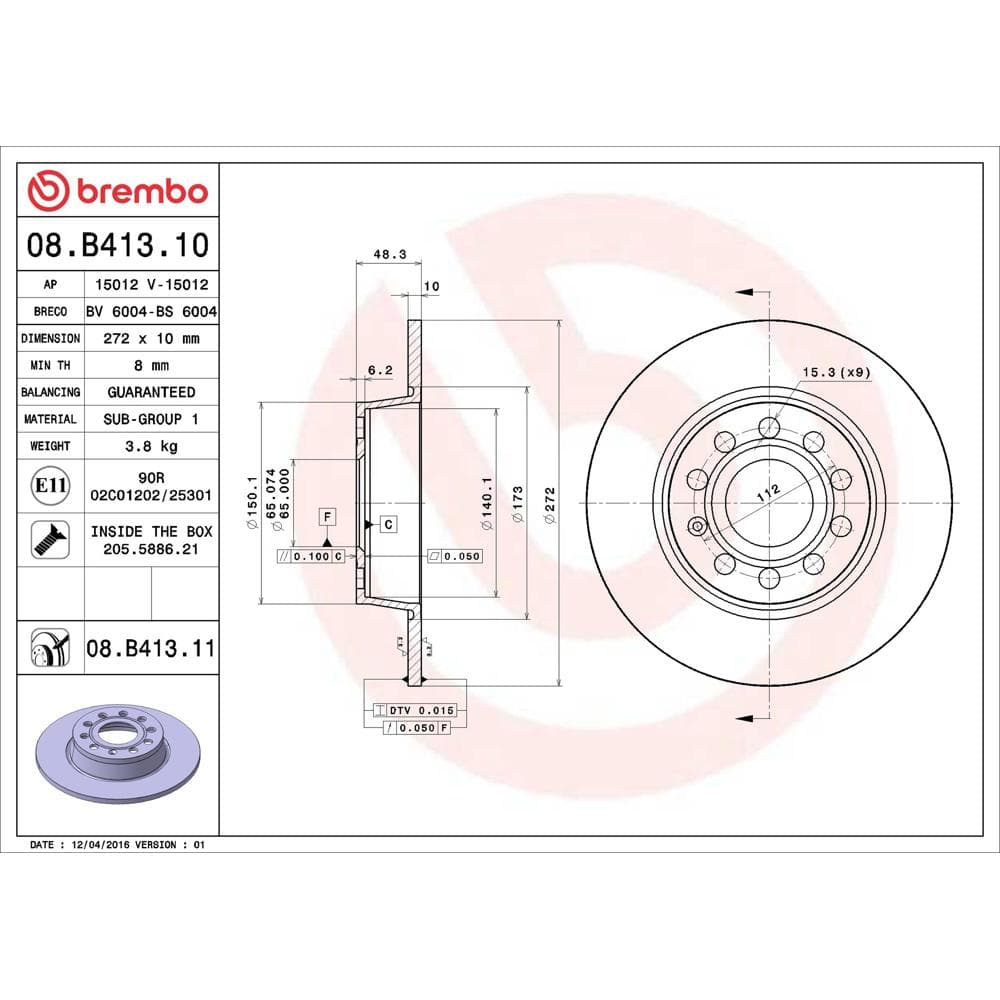 Disc frana BREMBO 08.B413.11