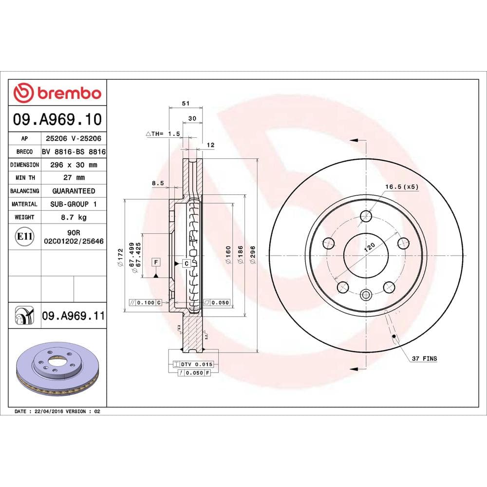 Disc frana BREMBO 09.A969.11