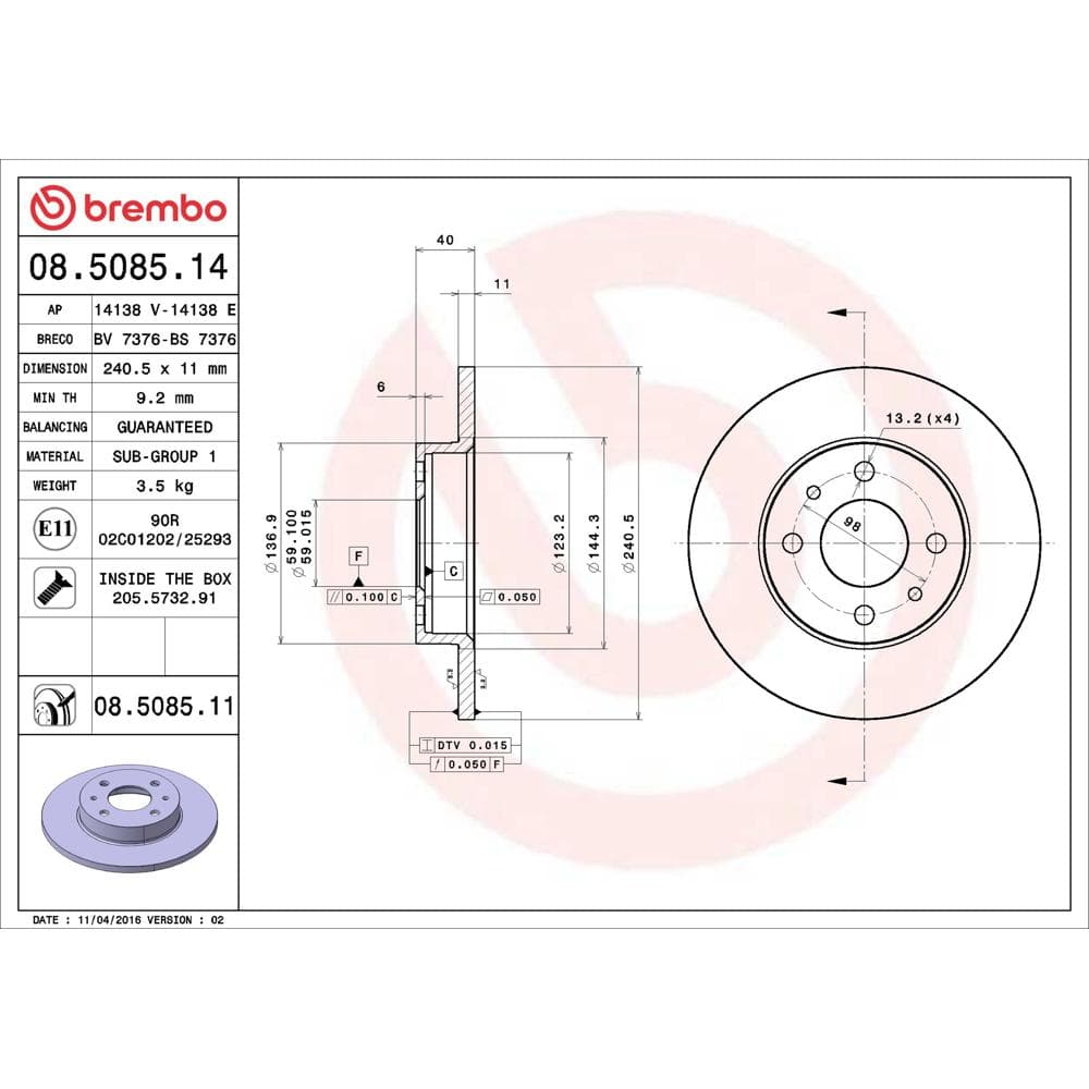 Disc frana BREMBO 08.5085.11