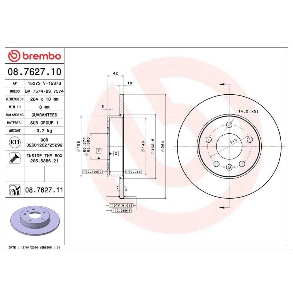 Disc frana BREMBO 08.7627.11