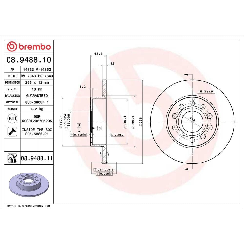 Disc frana BREMBO 08.9488.11