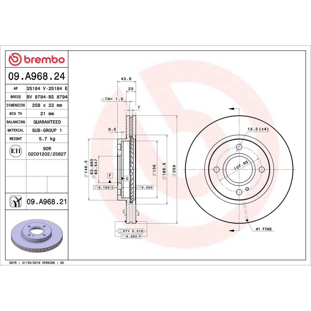 Disc frana BREMBO 09.A968.21