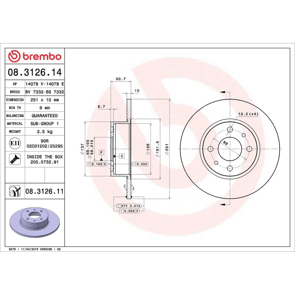Disc frana BREMBO 08.3126.11