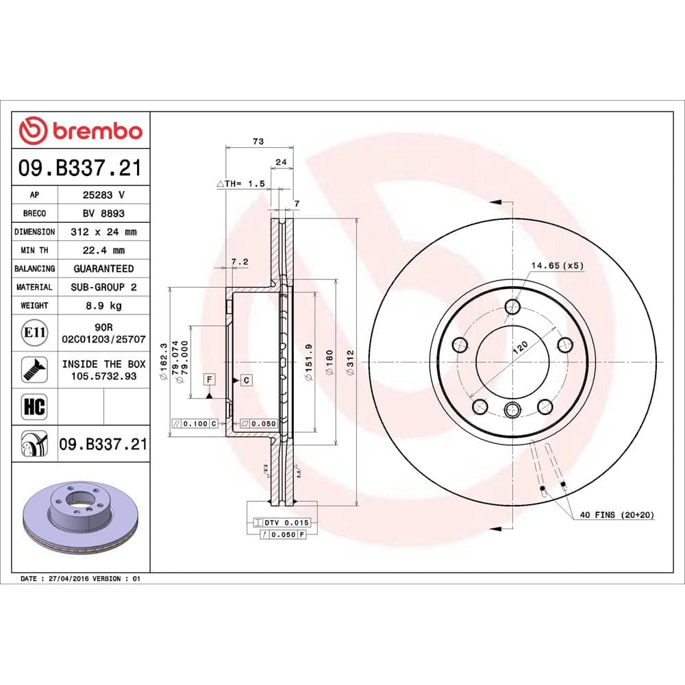 Disc frana BREMBO 09.B337.21