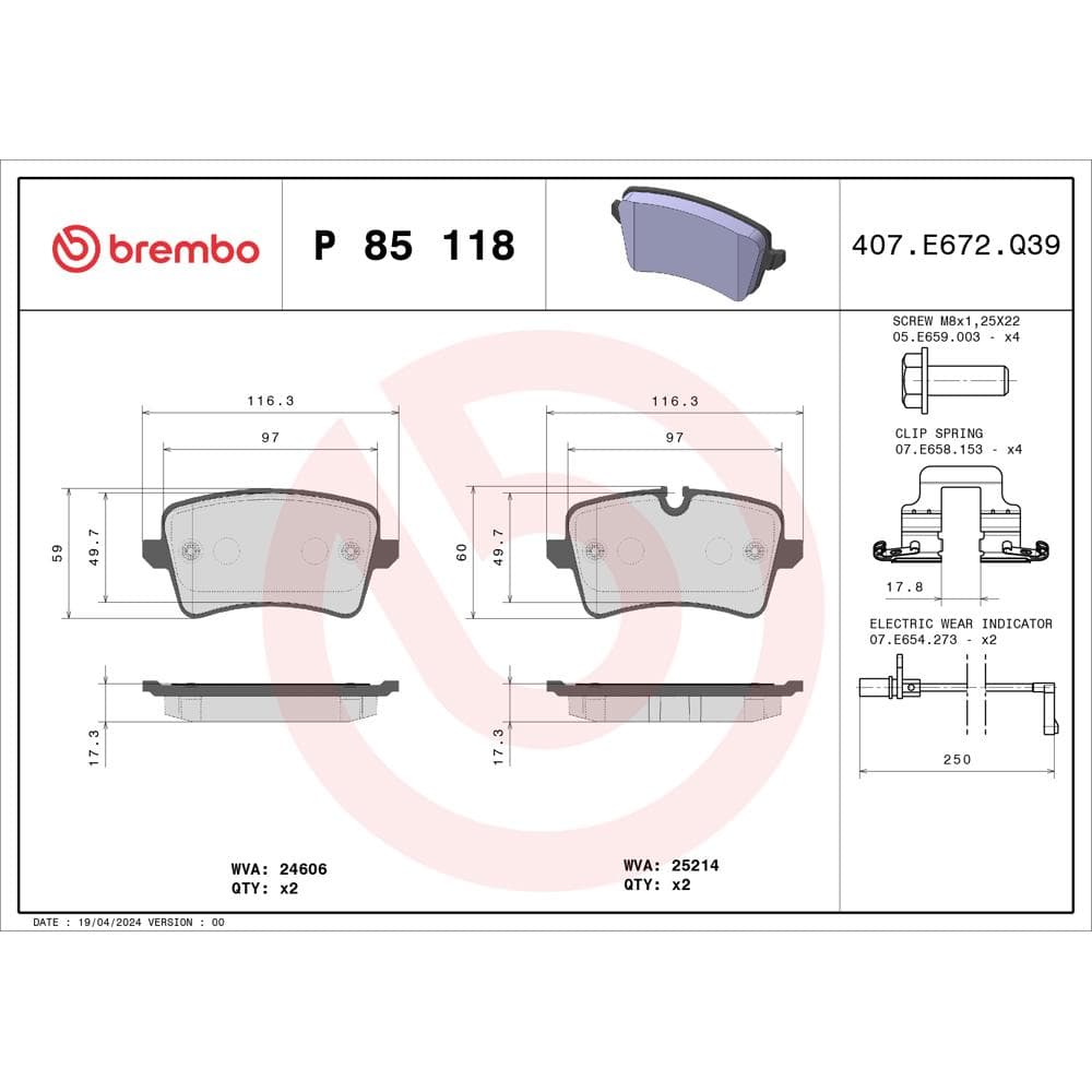 Set placute frana disc BREMBO P 85 118