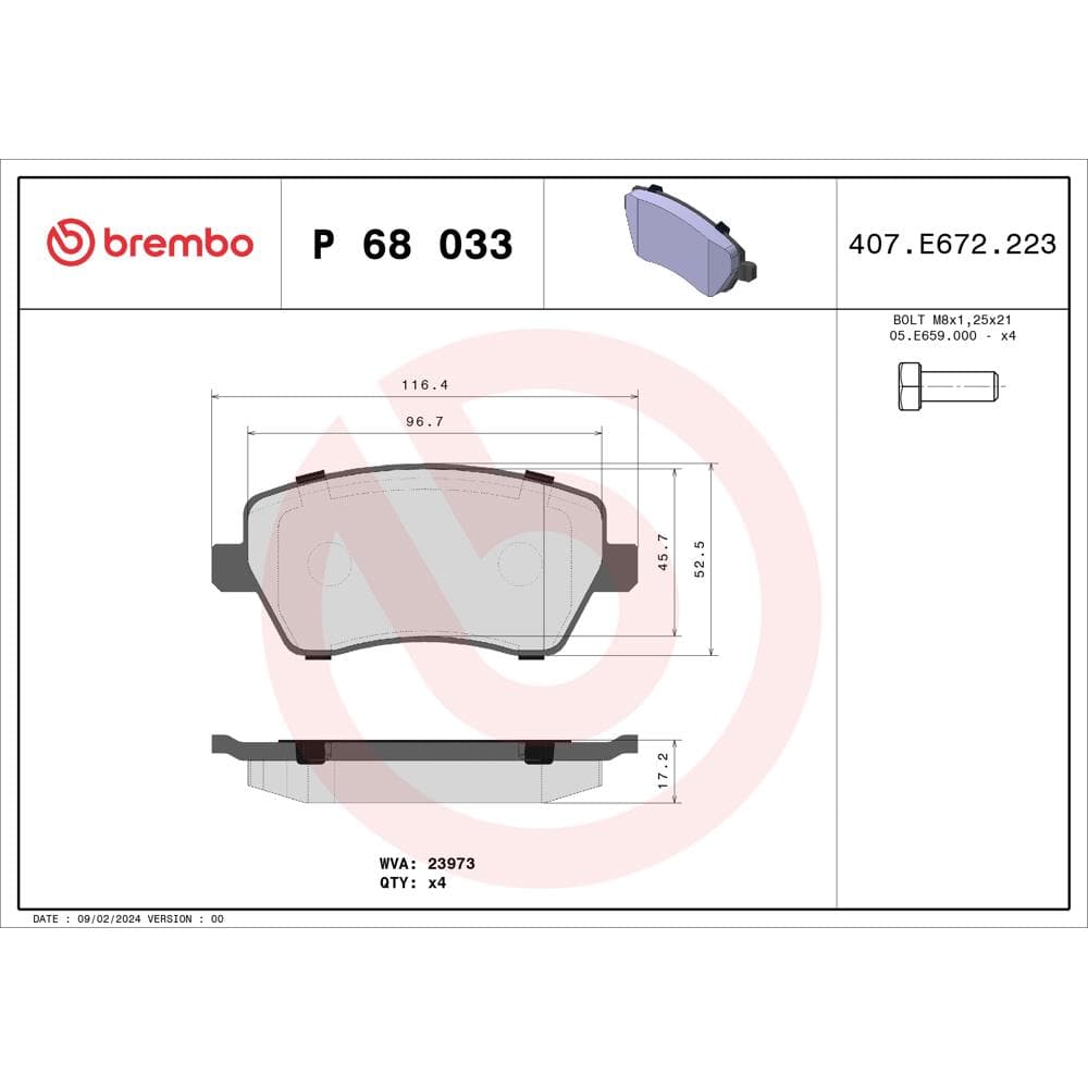 Set placute frana disc BREMBO P 68 033