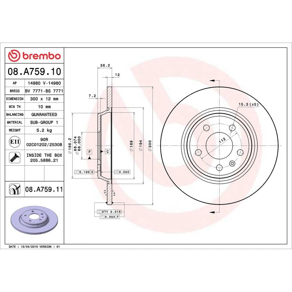Disc frana BREMBO 08.A759.11