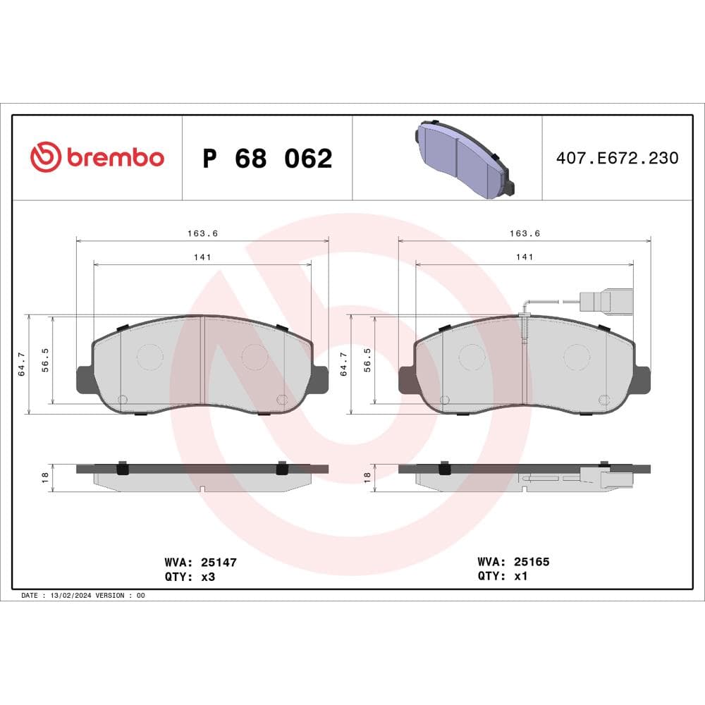 Set placute frana disc BREMBO P 68 062
