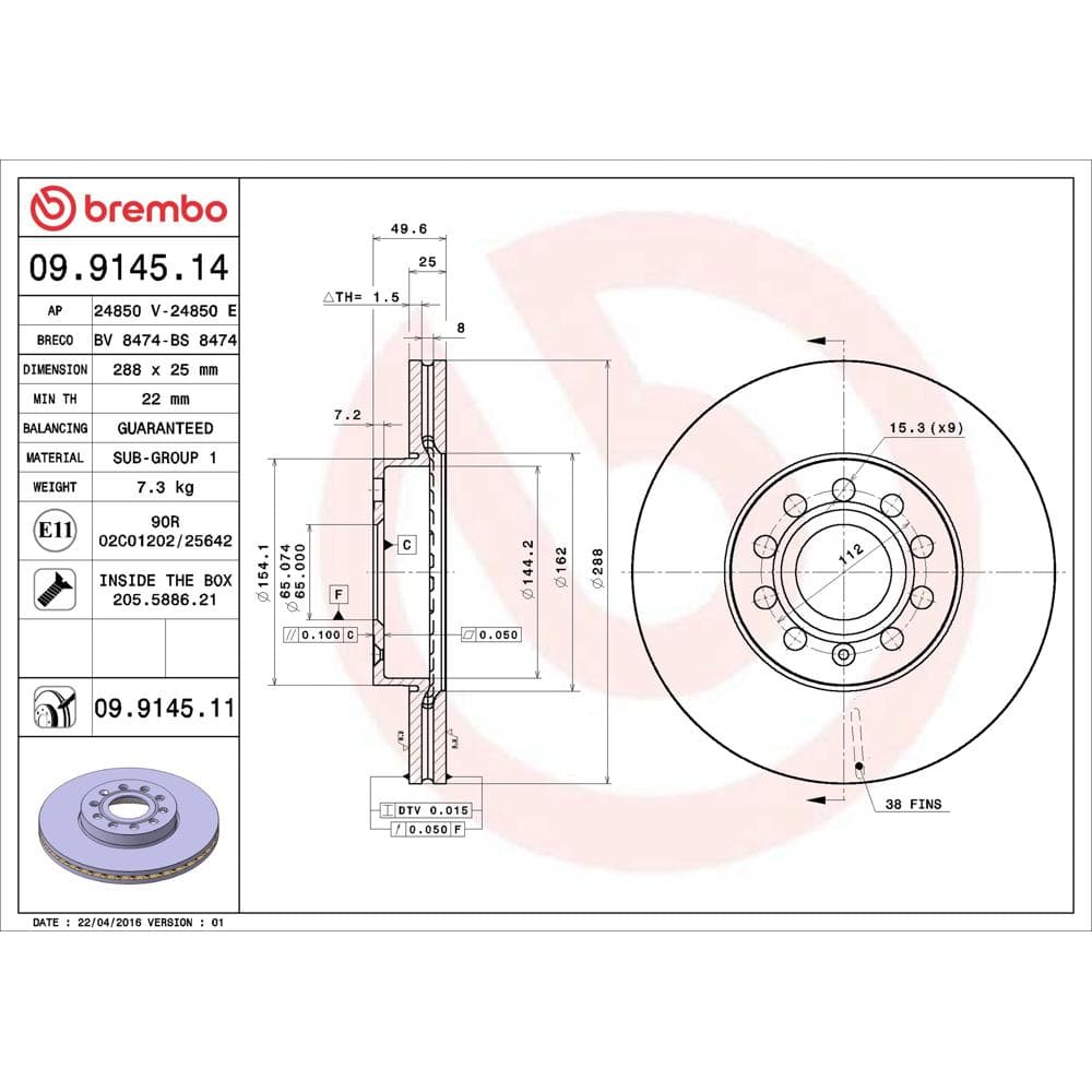 Disc frana BREMBO 09.9145.11