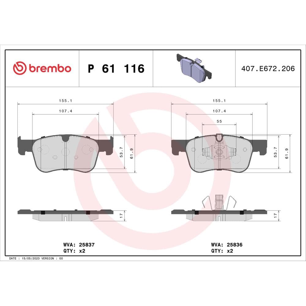 Set placute frana disc BREMBO P 61 116