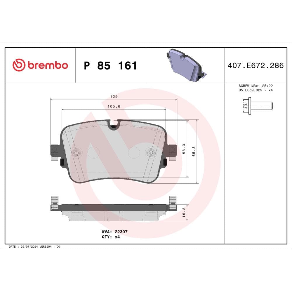 Set placute frana disc BREMBO P 85 161