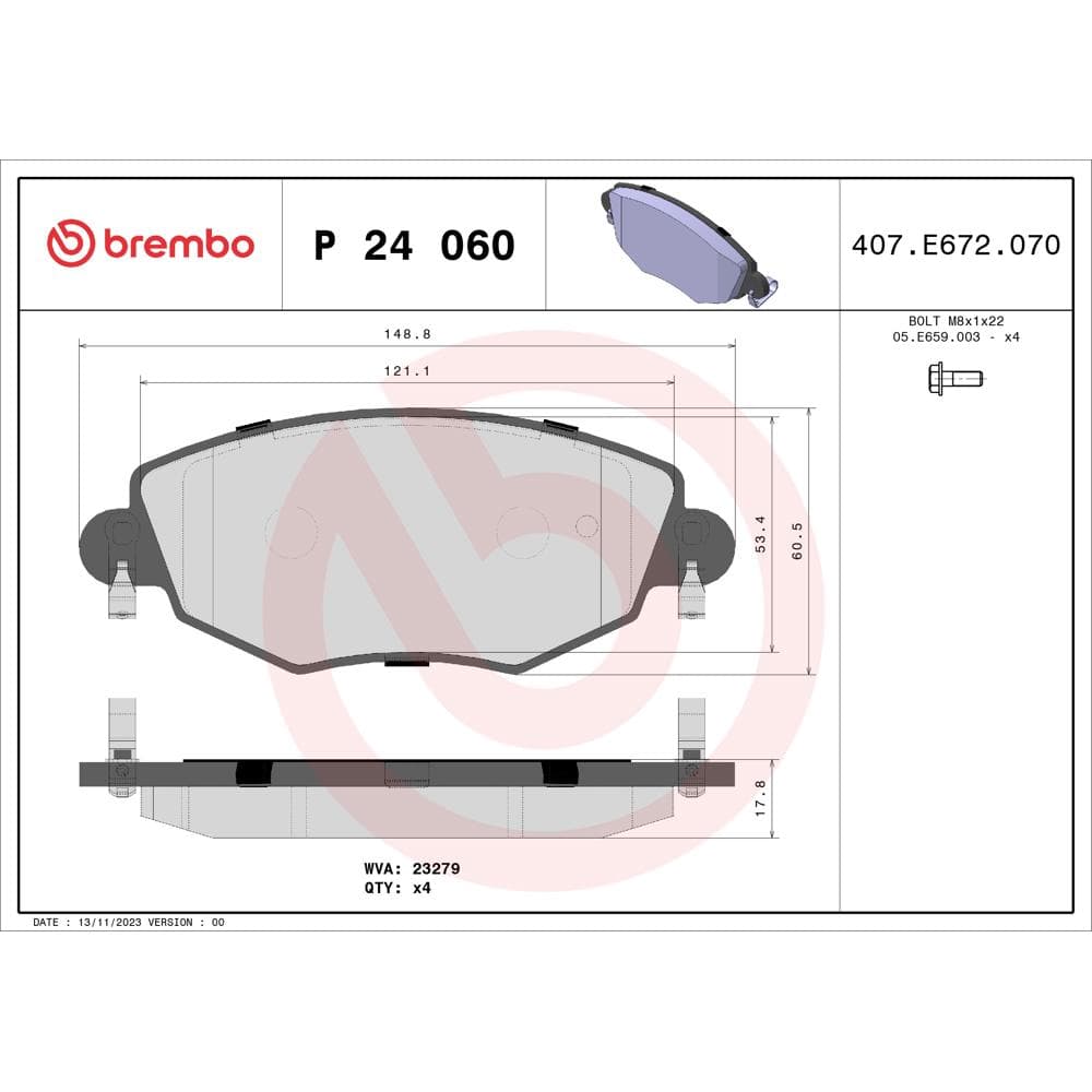 Set placute frana disc BREMBO P 24 060