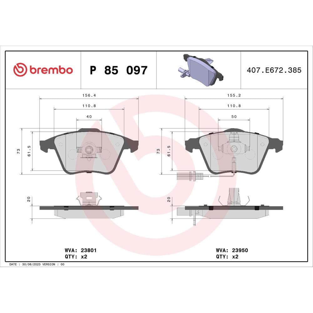 Set placute frana disc BREMBO P 85 097