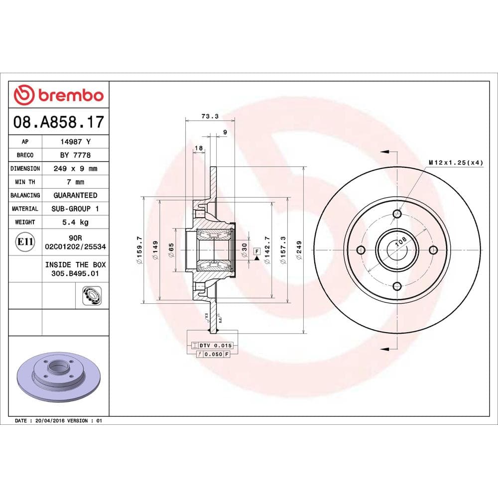 Disc frana BREMBO 08.A858.17