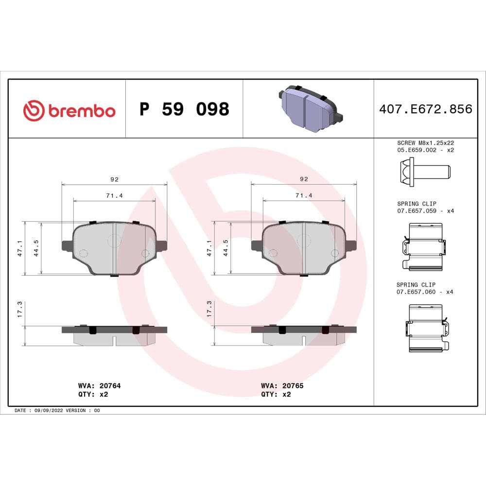 Set placute frana disc BREMBO P 59 098
