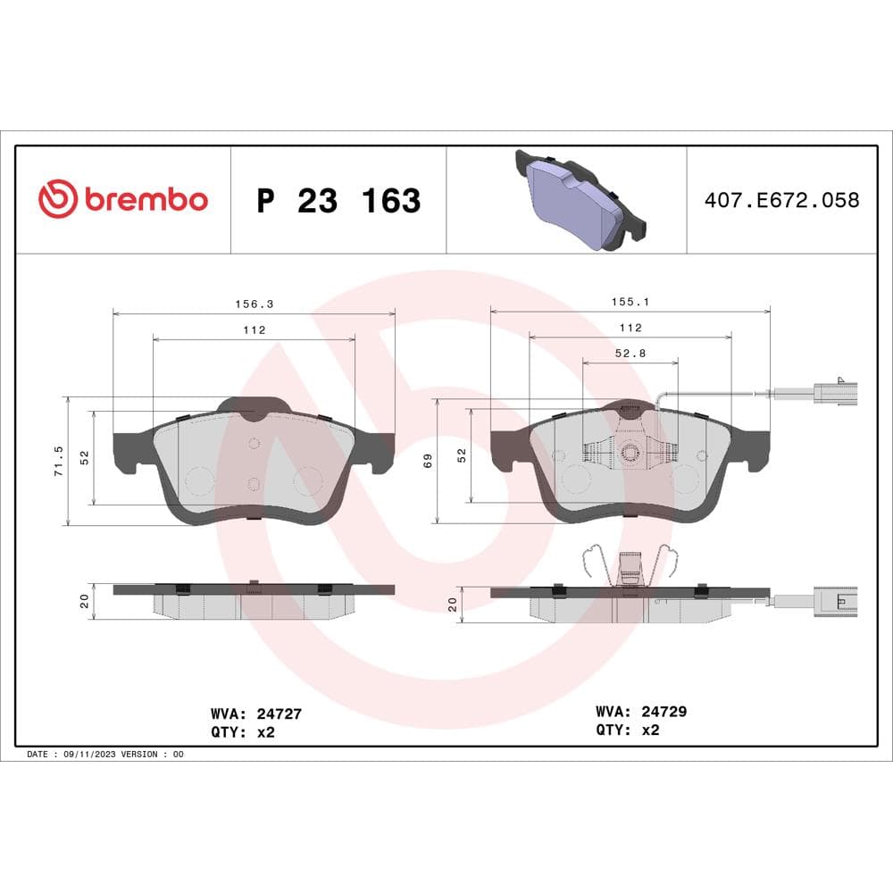 Set placute frana disc BREMBO P 23 163