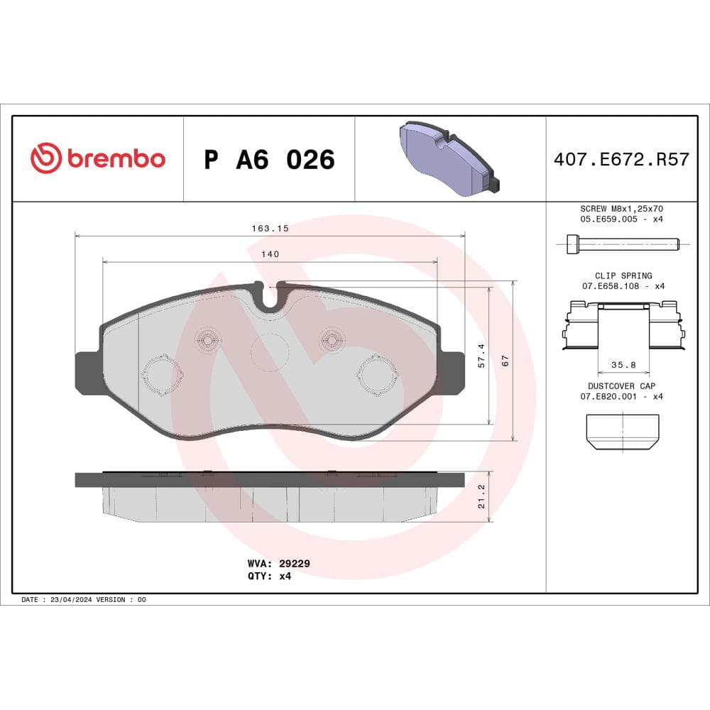 Set placute frana disc BREMBO P A6 026