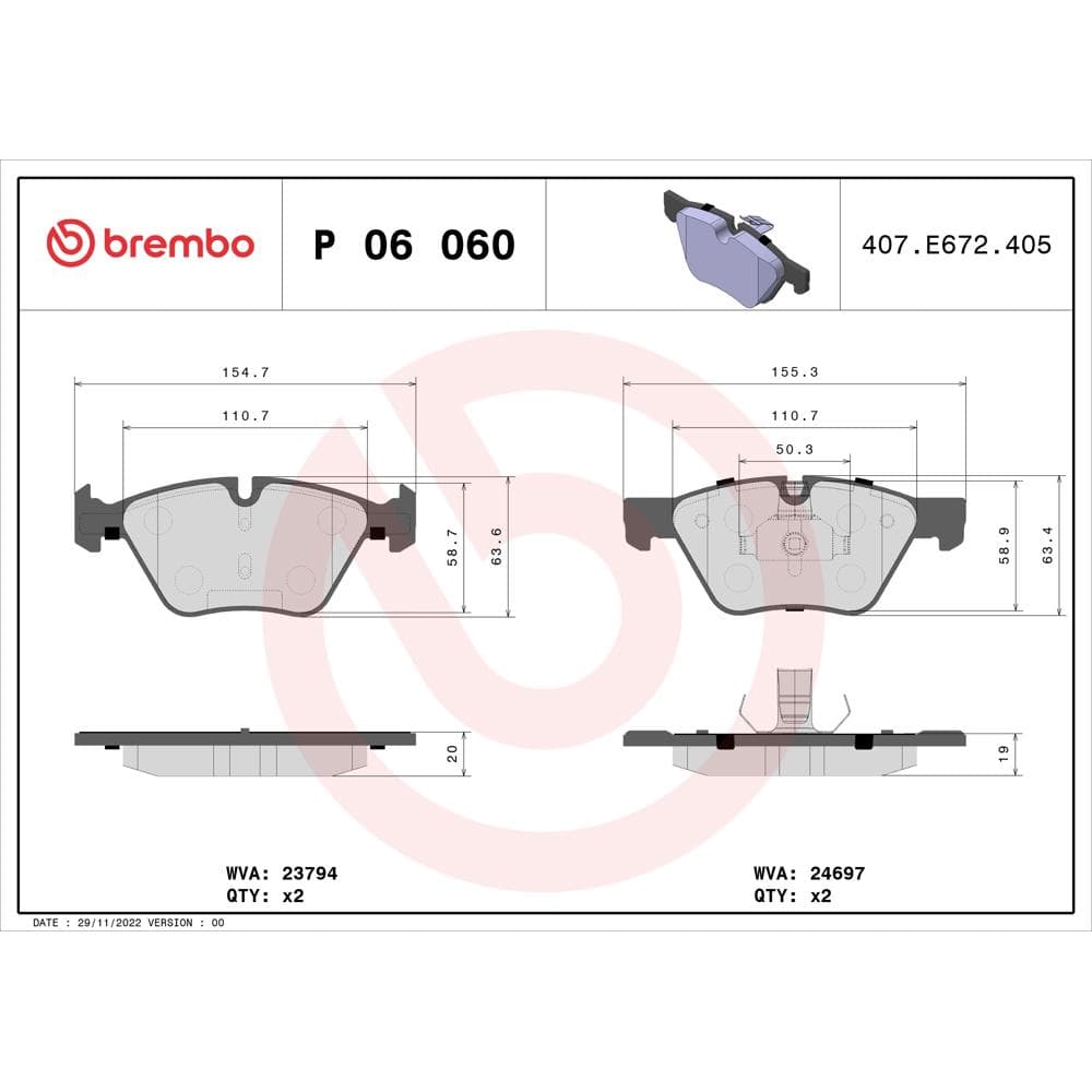 Set placute frana disc BREMBO P 06 060