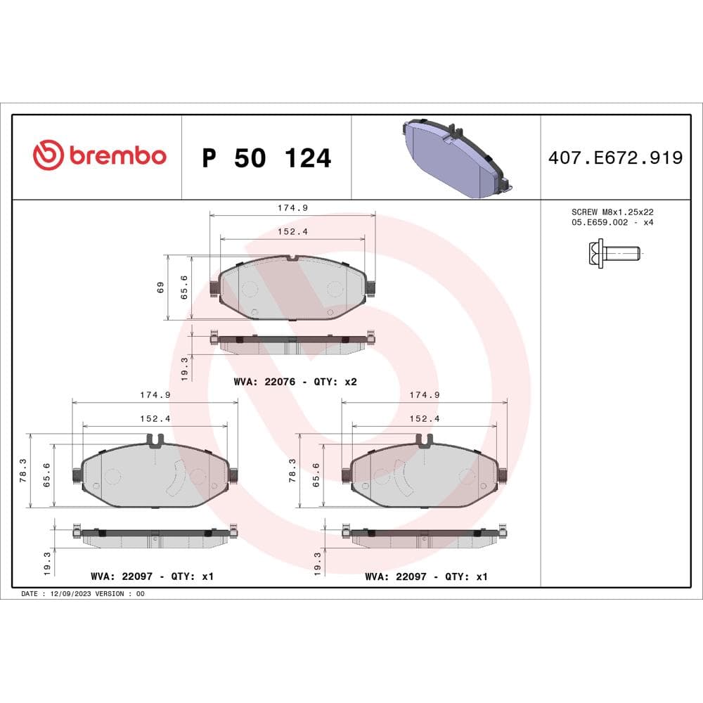 Set placute frana disc BREMBO P 50 124