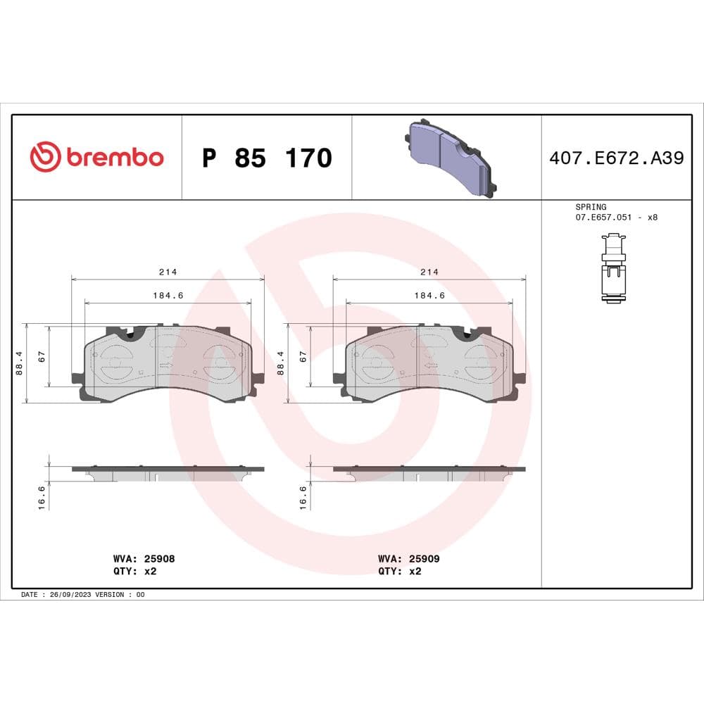 Set placute frana disc BREMBO P 85 170