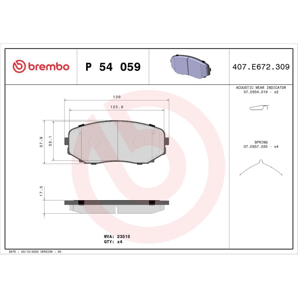 Set placute frana disc BREMBO P 54 059