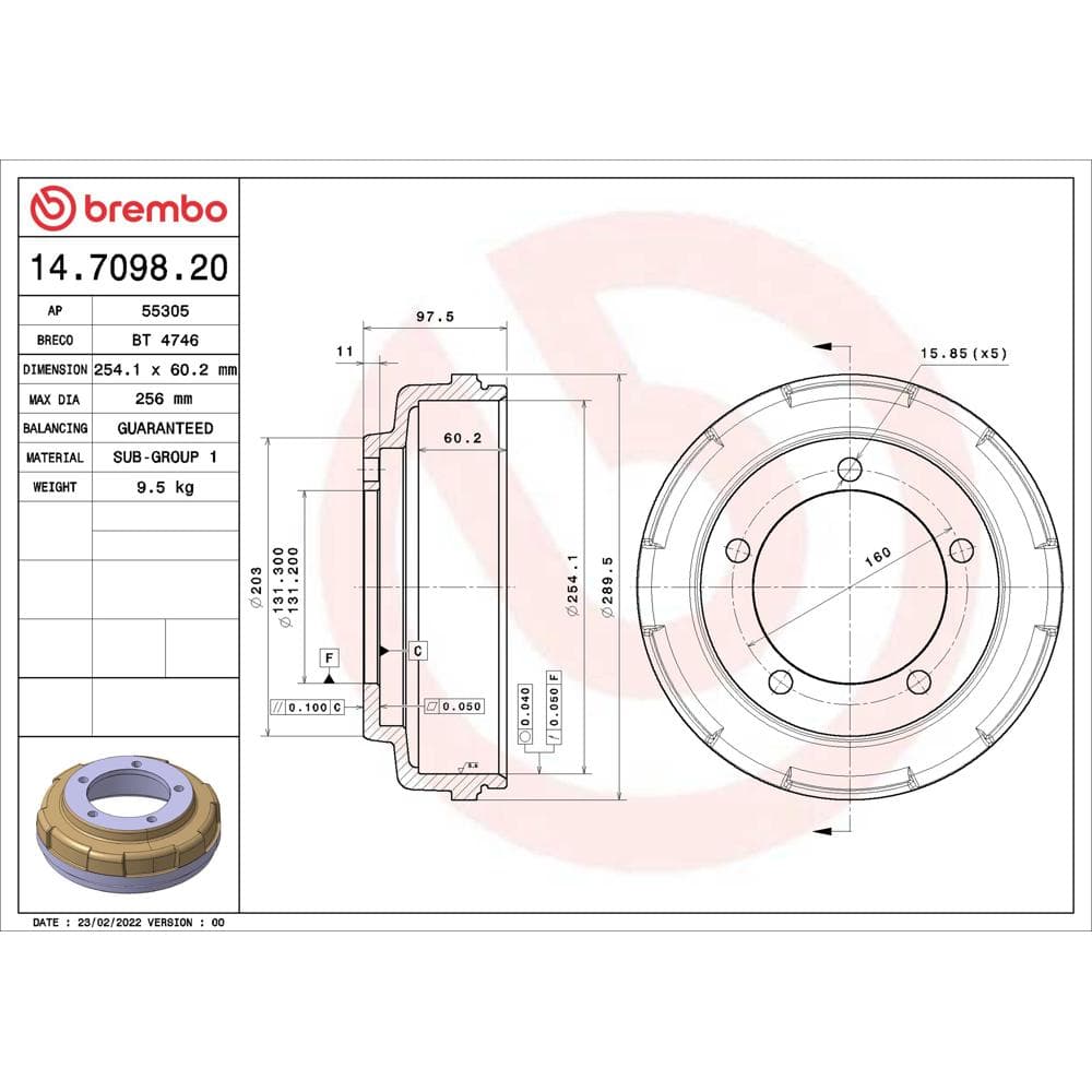 Tambur frana BREMBO 14.7098.20