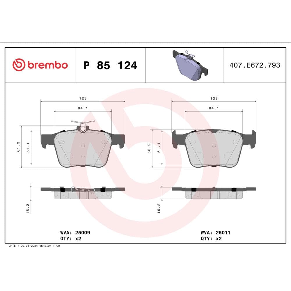 Set placute frana disc BREMBO P 85 124
