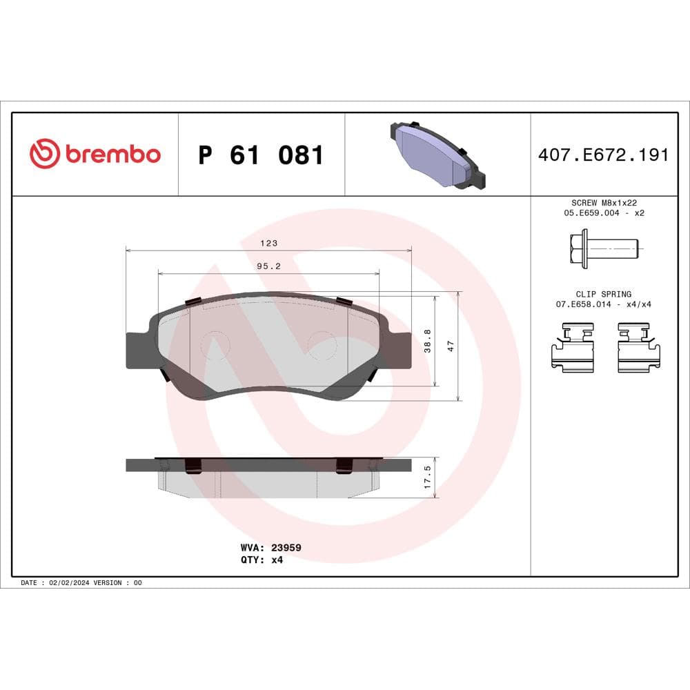 Set placute frana disc BREMBO P 61 081