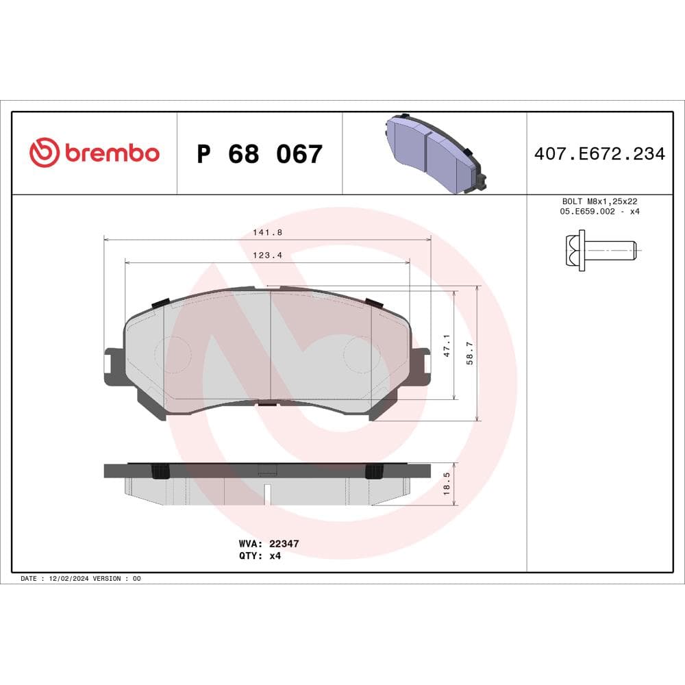 Set placute frana disc BREMBO P 68 067