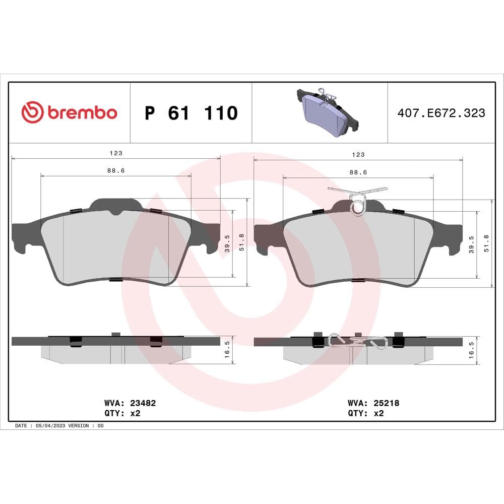 Set placute frana disc BREMBO P 61 110