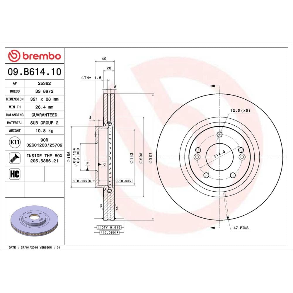 Disc frana BREMBO 09.B614.10