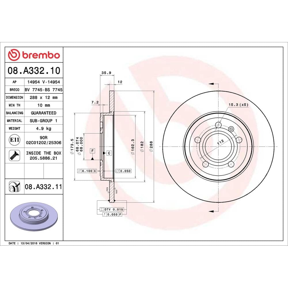 Disc frana BREMBO 08.A332.11
