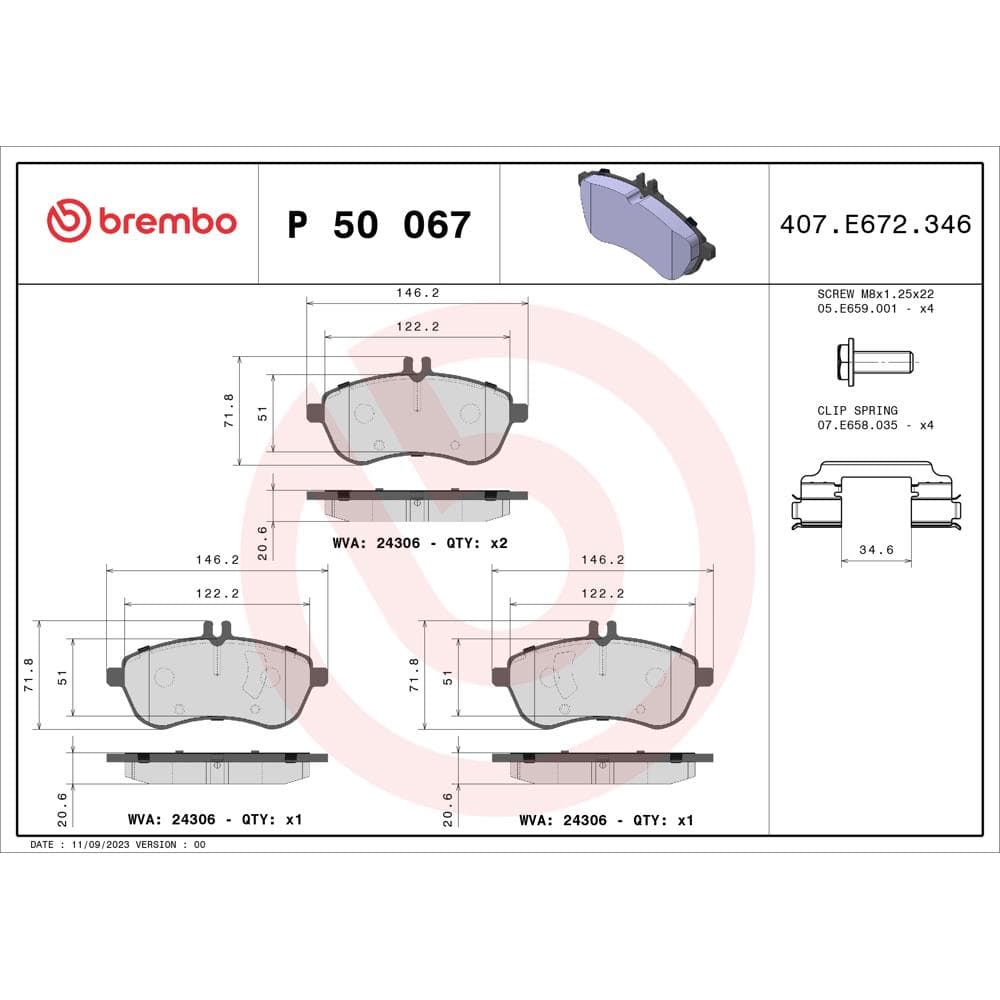 Set placute frana disc BREMBO P 50 067