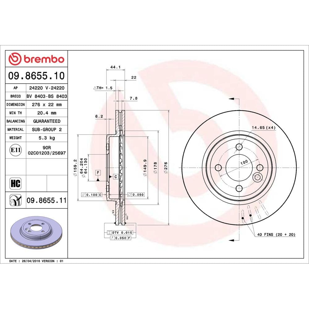 Disc frana BREMBO 09.8655.11