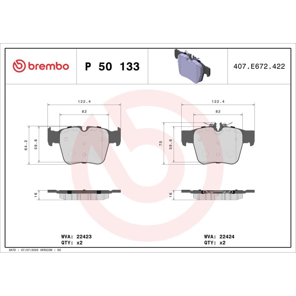 Set placute frana disc BREMBO P 50 133