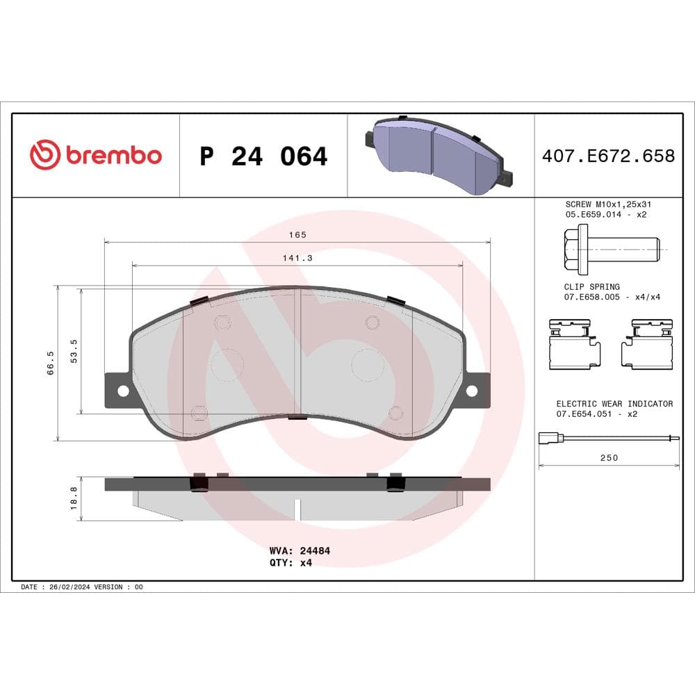 Set placute frana disc BREMBO P 24 064