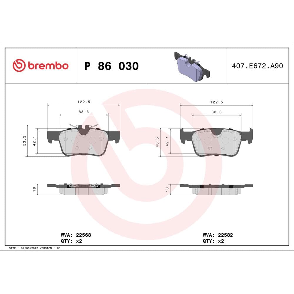 Set placute frana disc BREMBO P 86 030