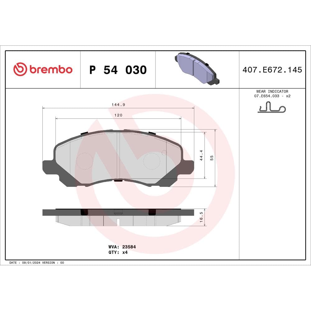 Set placute frana disc BREMBO P 54 030
