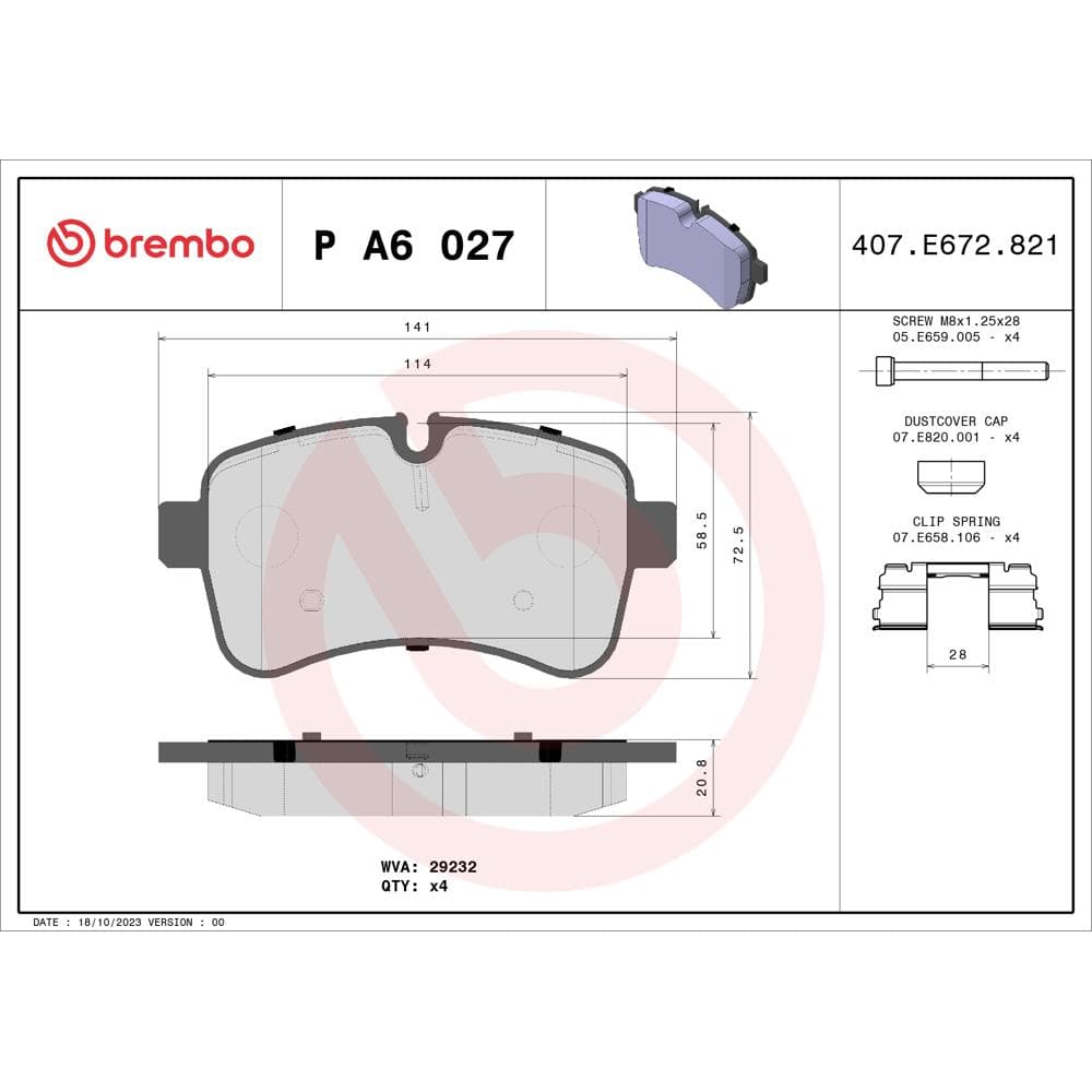 Set placute frana disc BREMBO P A6 027