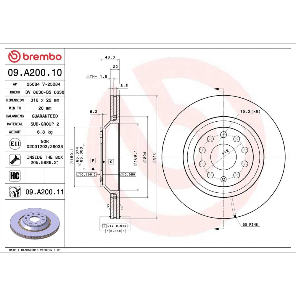 Disc frana BREMBO 09.A200.11