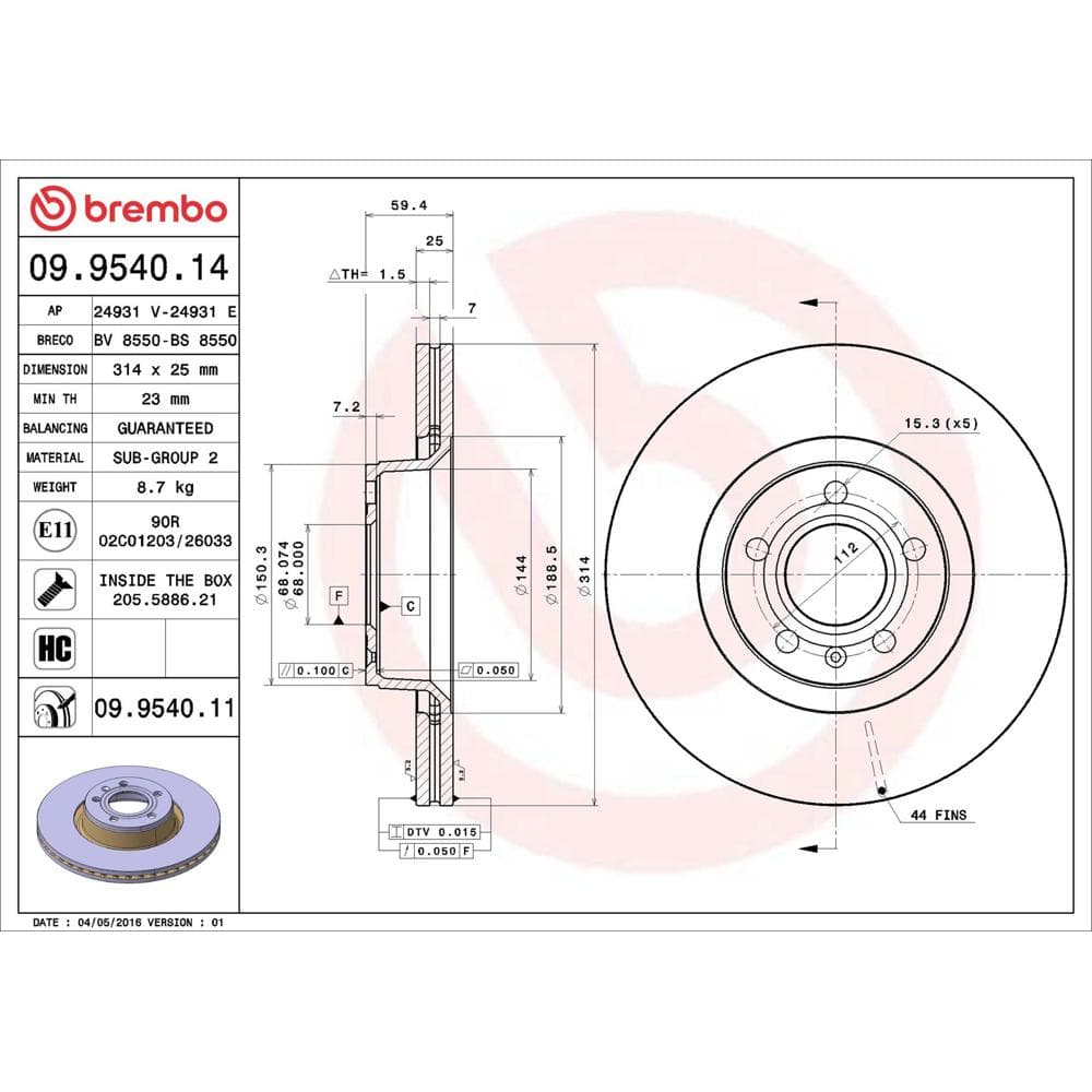 Disc frana BREMBO 09.9540.11