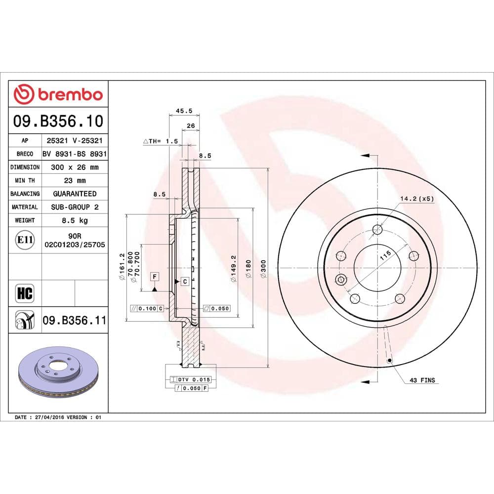 Disc frana BREMBO 09.B356.11
