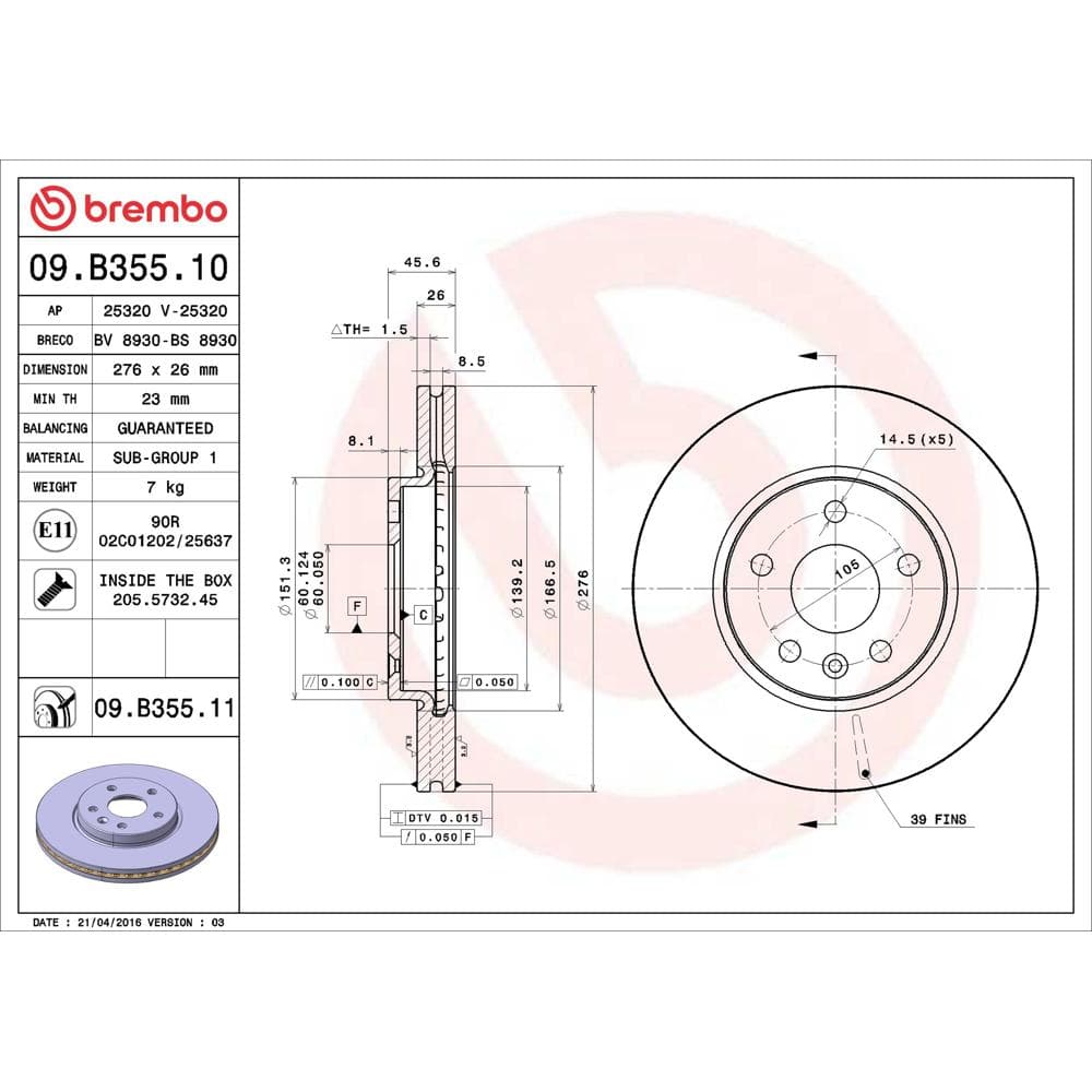 Disc frana BREMBO 09.B355.11