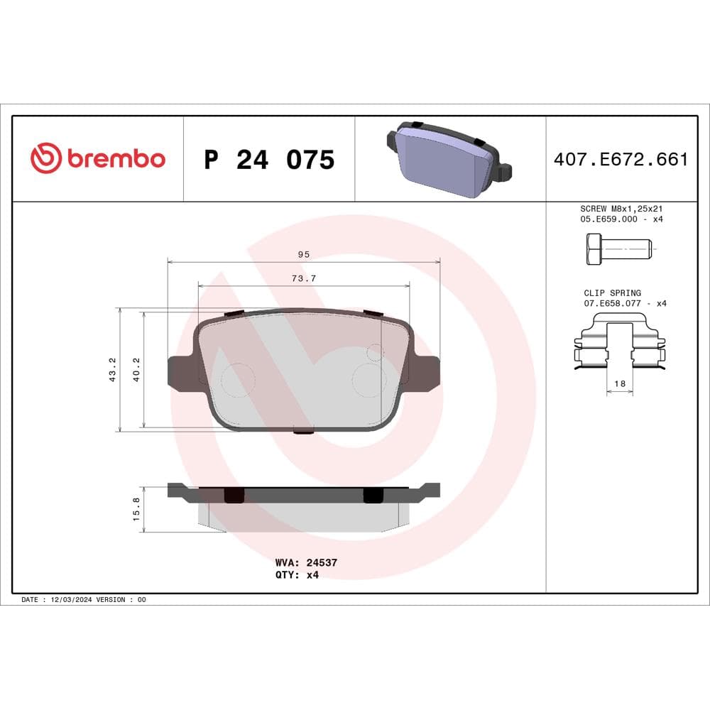 Set placute frana disc BREMBO P 24 075