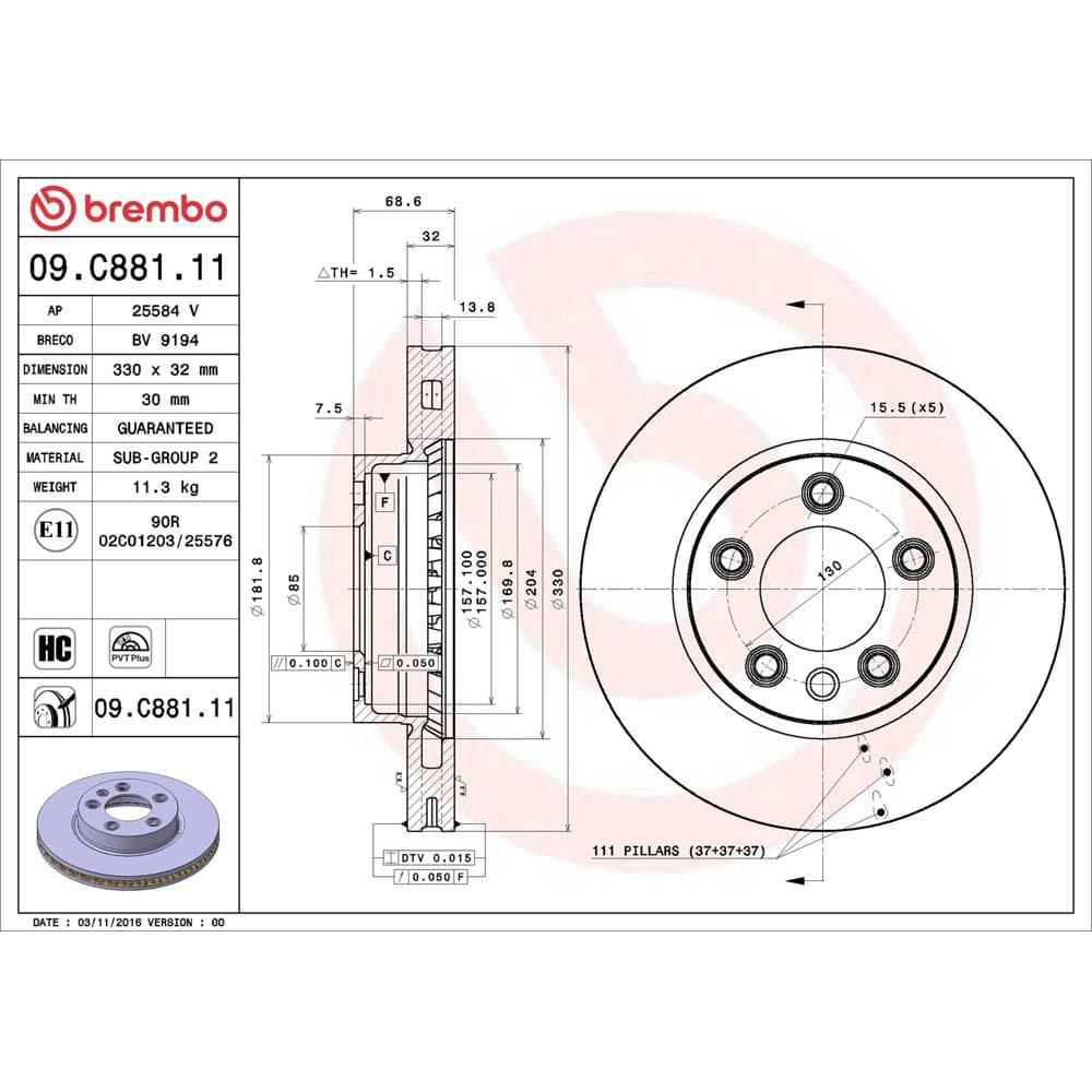 Disc frana BREMBO 09.C881.11